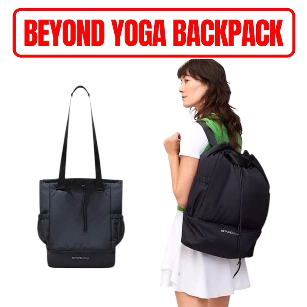Beyond Yoga Black Backpack Convertible Gym Bag 19" Yoga Gym Travel Tote Sack